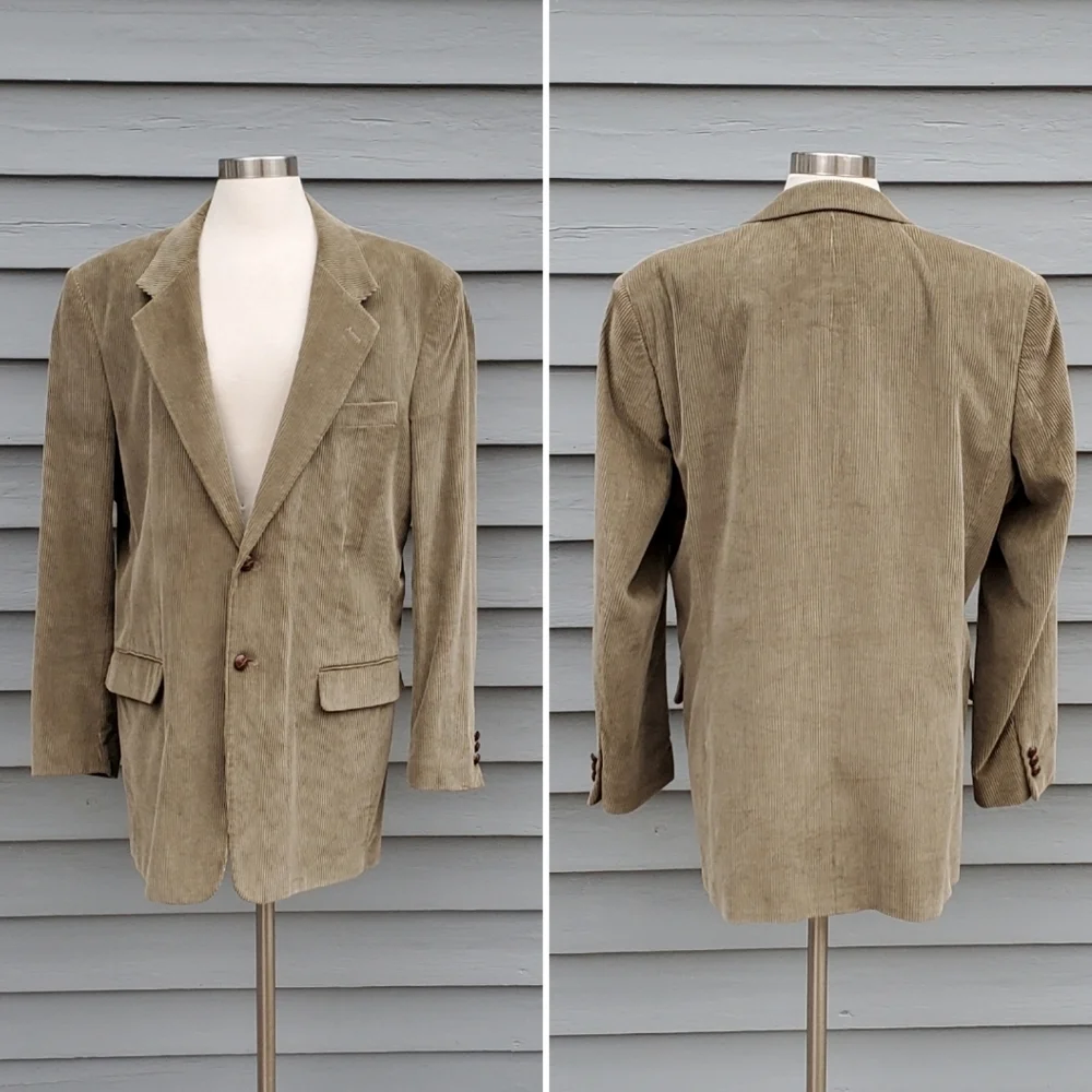 Vintage 70s Cords Western Boho Cowboy Tan Corduroy‎ Blazer Coat Jacket 42 Long
